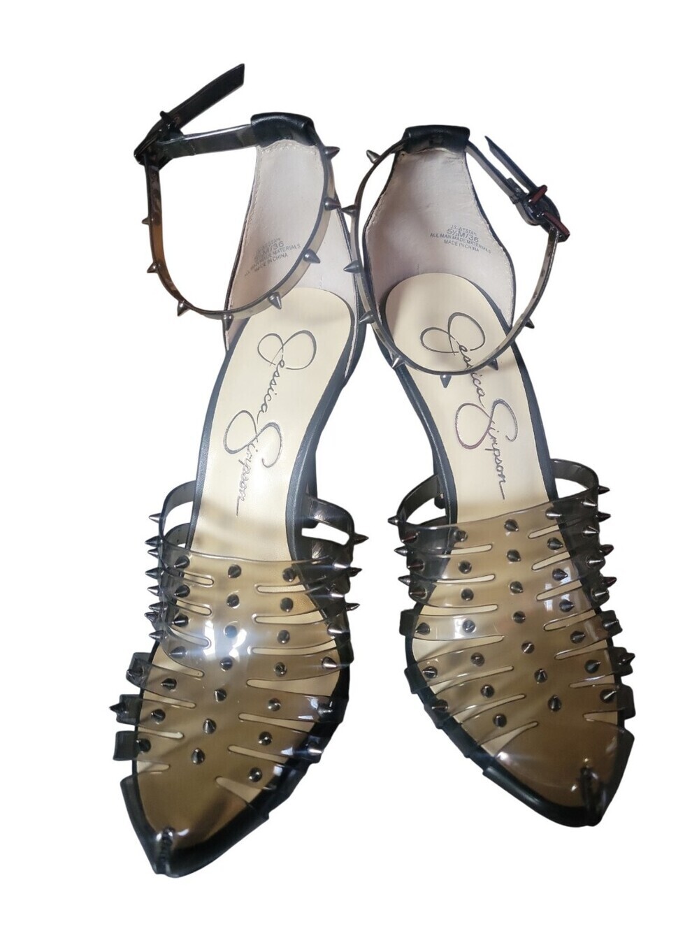 Jessica Simpson Westah Women's Studded Black Pointed Ankle-Strap Spiked Heels